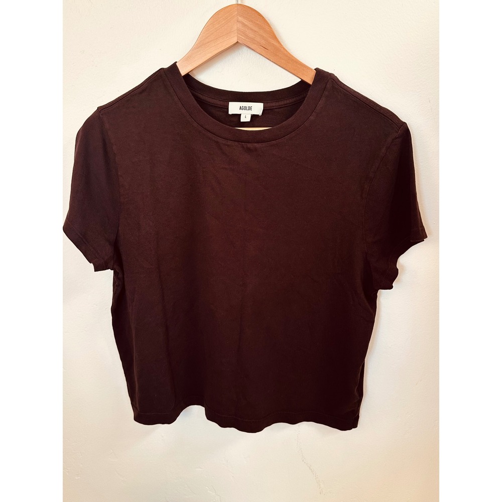 Agolde Adine Tee Size Large Dark Brown Cotton Short Sleeve T-Shirt Earthy